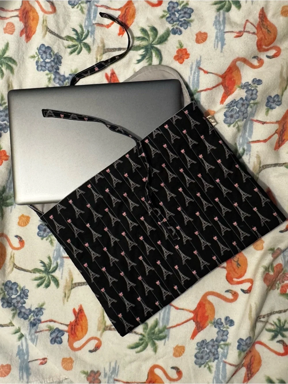 Black Eiffel Tower Print Laptop Sleeve envelop style